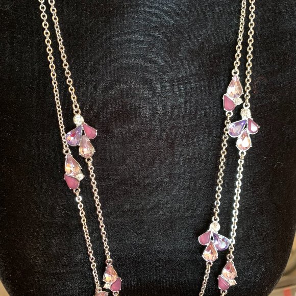 Ballet Silver, Mauve, Purple, Crystal Necklace - Picture 3 of 9